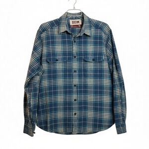M854) BDM Men's Blue Green Checked Plaid Button Front Western Flannel Top  XL
